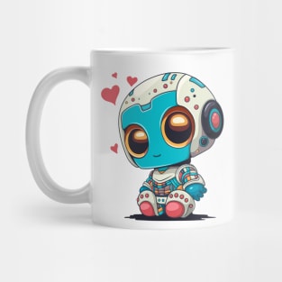 Cartoon robot in love. Mug